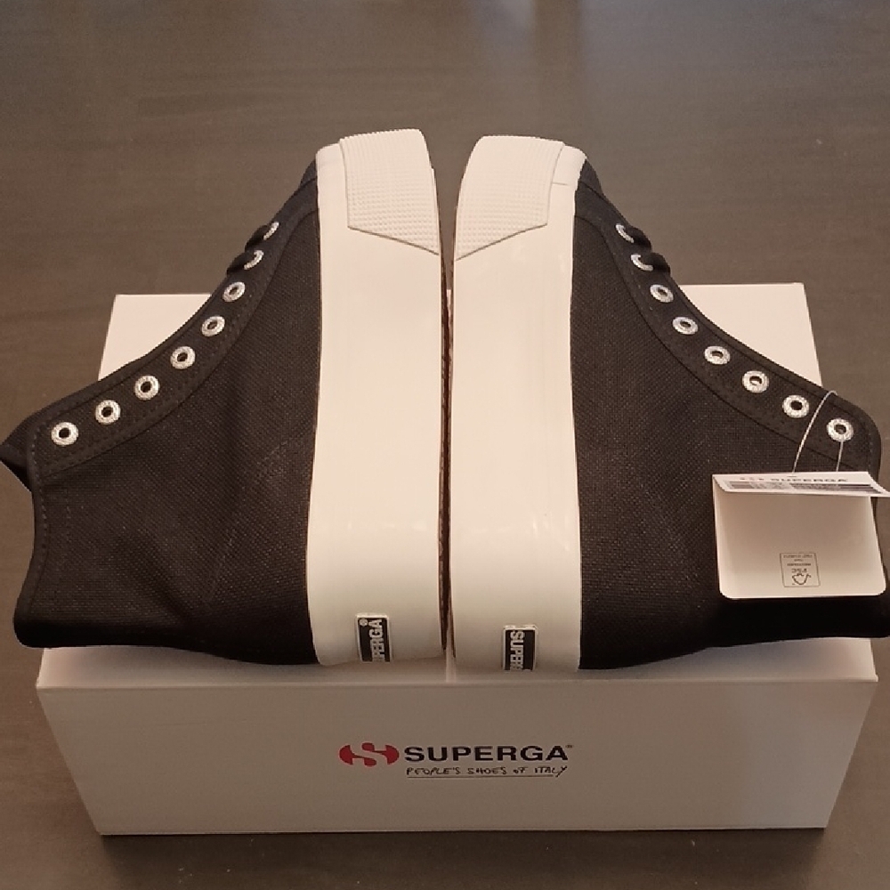 Superga 2708 High-Top Platform Black and White Lace-Up Sneakers - Picture 5 of 6